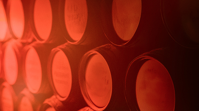 Three layer stacked barrels with pink orange tint