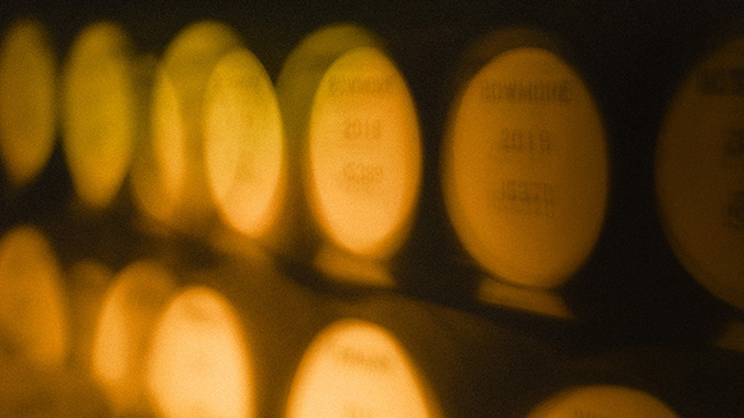 Stack barrels unfocused with a yellow tint