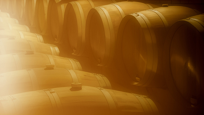 Whisky barrels with an orange wash