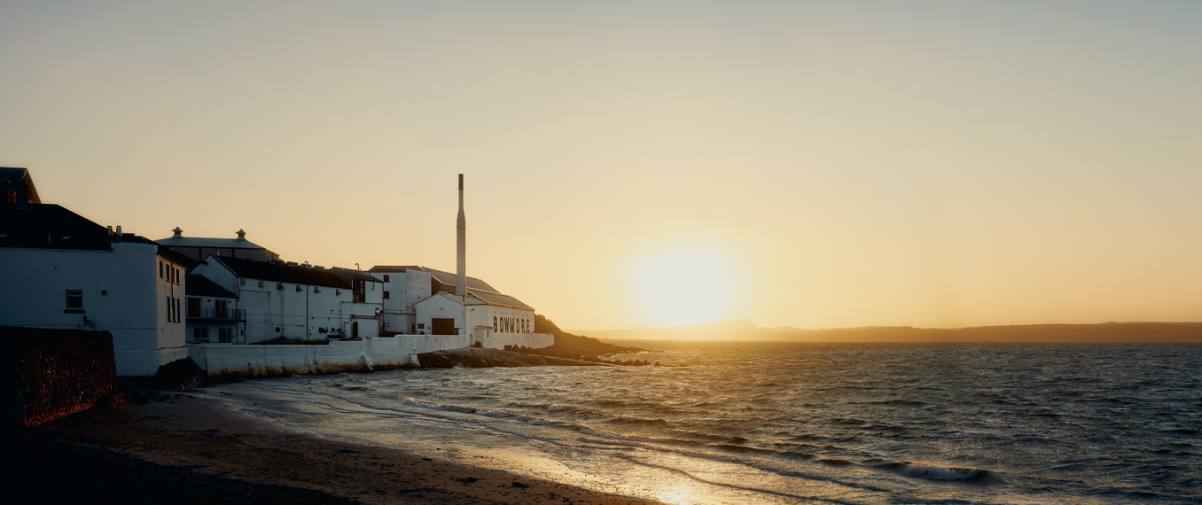 Bowmore distillery at sunset