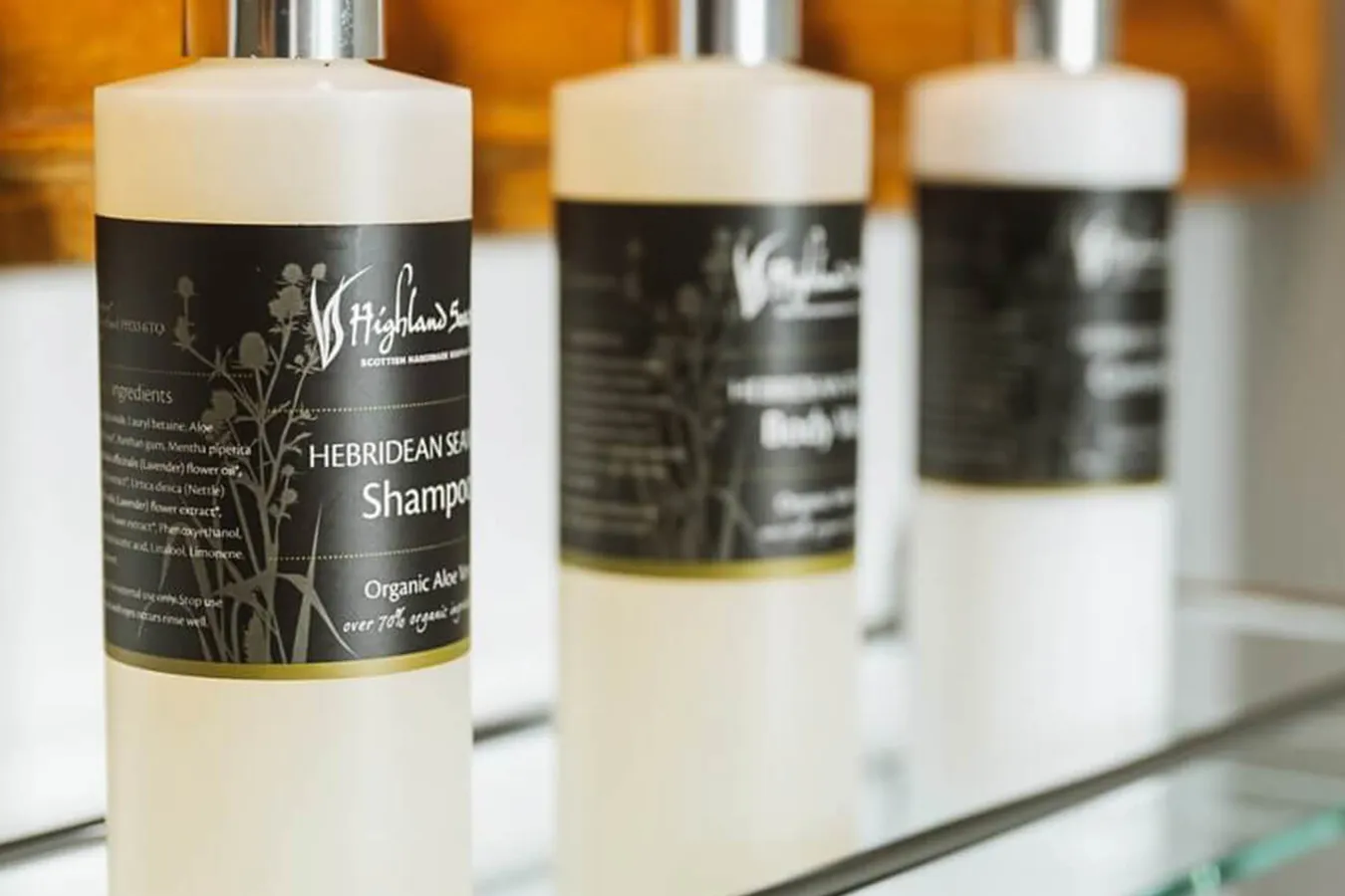 Cottage bathroom shelf with Highland soap toiletries