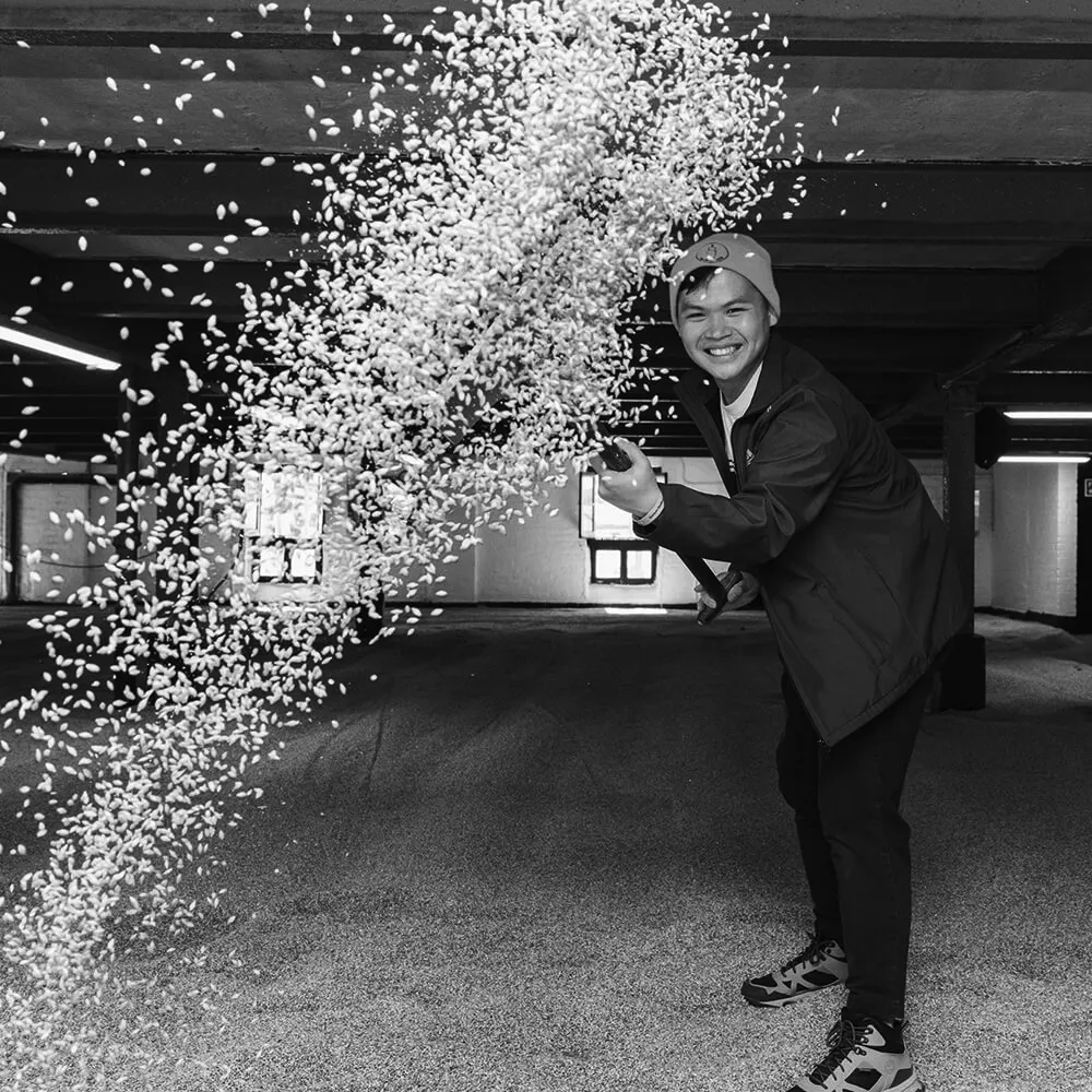 Turning of the barley by visitor.