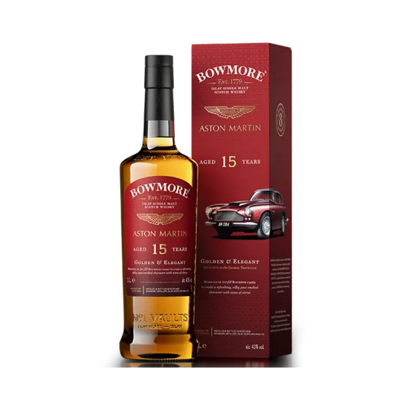 Bowmore Aston Martin 15 year old bottle with red box