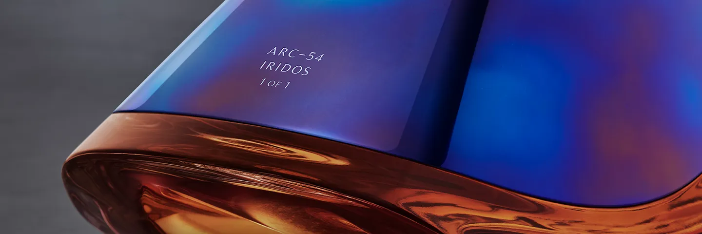 Close up of the ARC-54 Iridos decanter with serial engraving