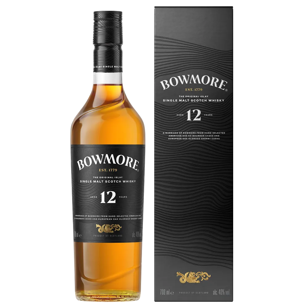 Bowmore 12 Year Old Whisky Bottle with box front