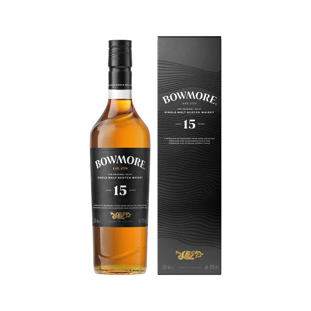 Bowmore-15-Year-Old-Core-Bottle-with-Box-Front-View