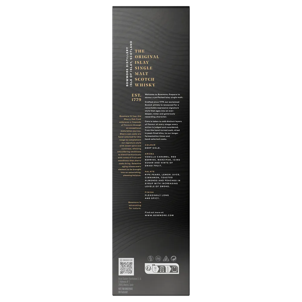 12 Year Old Sherry Oak Cask Bowmore Box Back