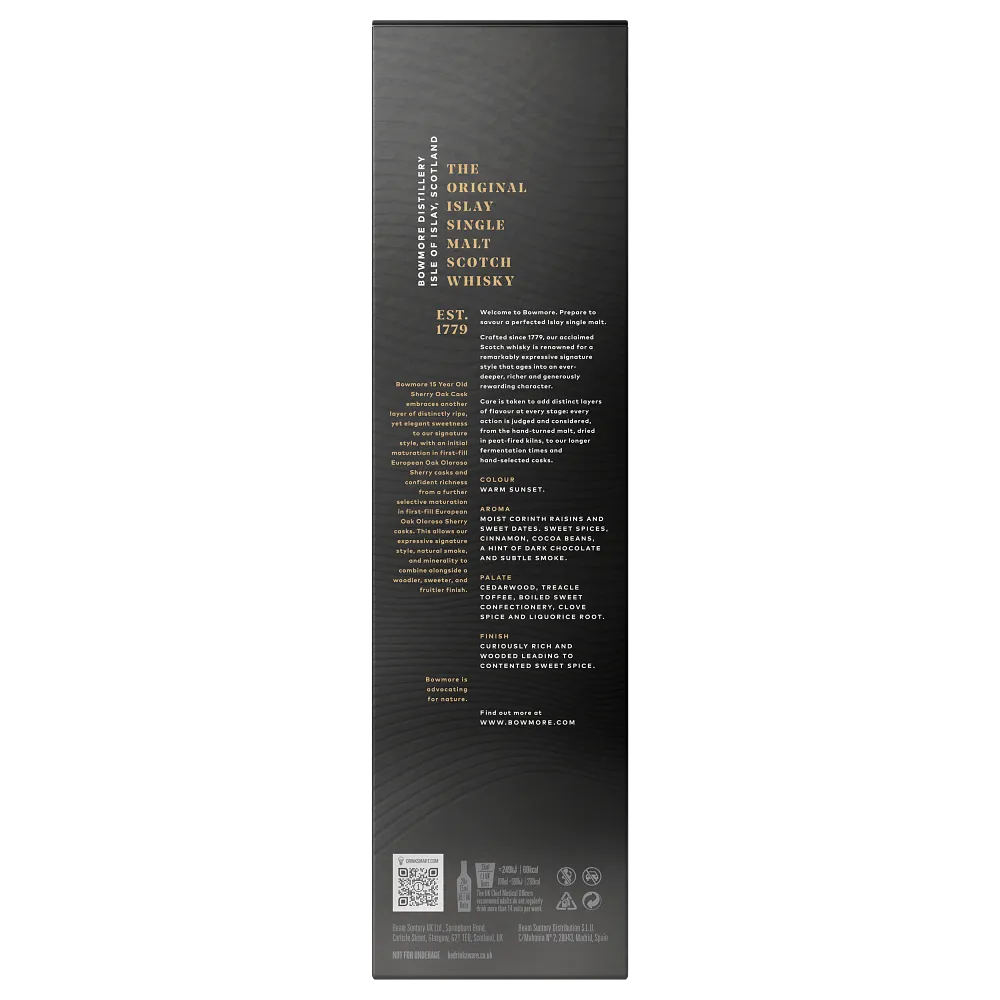 Bowmore 15 Year Old Sherry Oak Cask Bottle Back